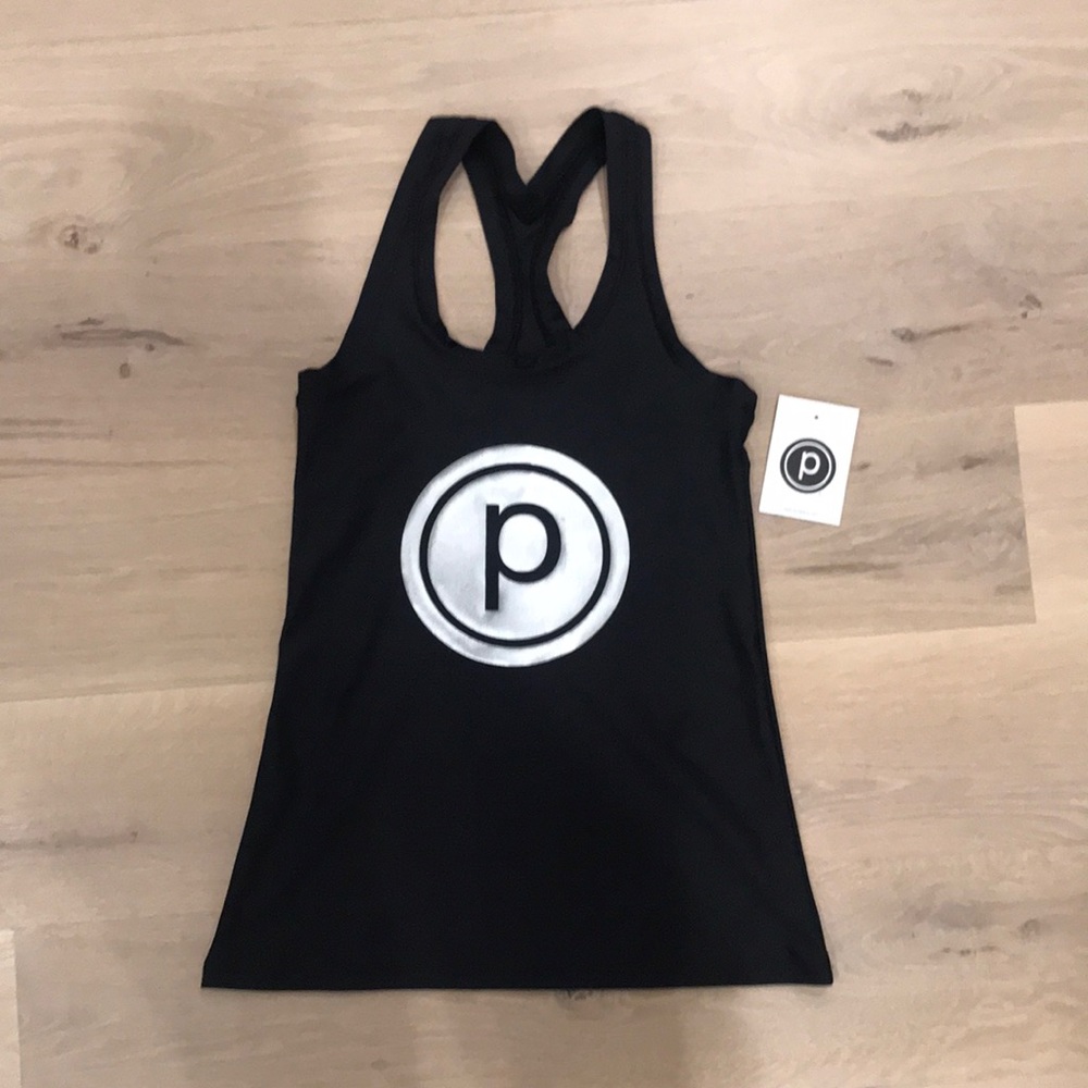 Pure Barre black, stretchy, logo, racerback tank